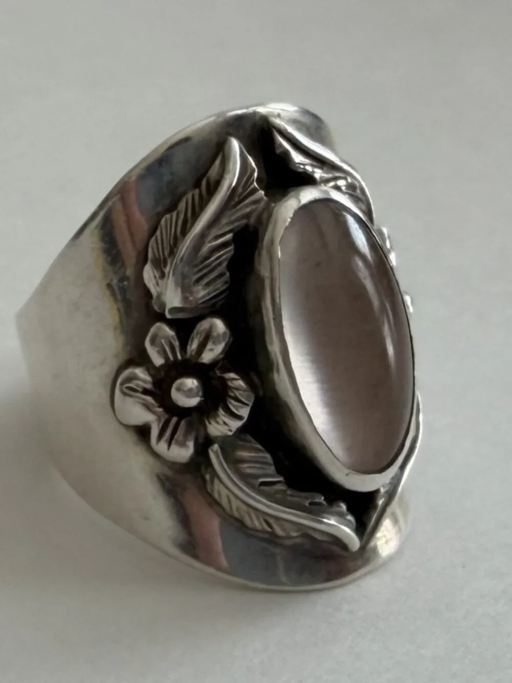 Vintage 1985 CAROL FELLEY 925 Sterling Ring w rose quartz stone Southwest design